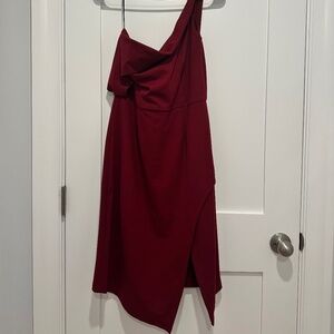 Hutch one shoulder burgundy tulip cocktail dress
